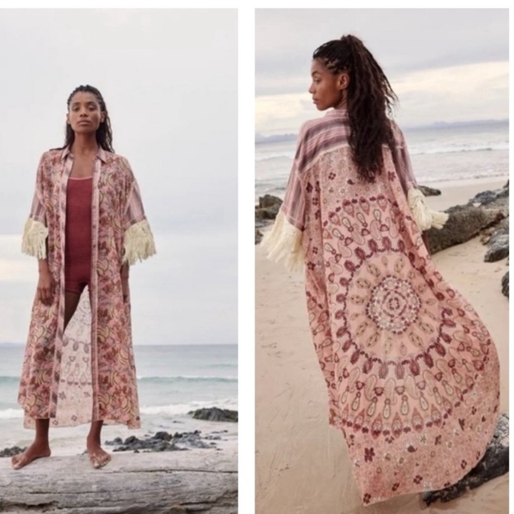 Free People Watching Waves Maxi Shirt Kimono Swim Coverup Oversized